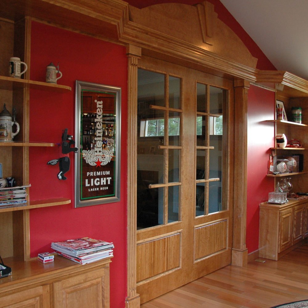 birch sliding door & custom design shelves