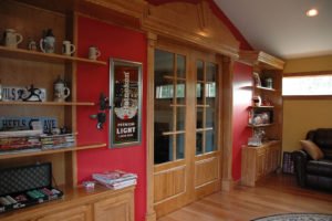birch sliding door & custom design shelves