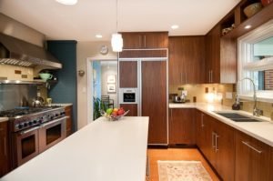 modern mid-century walnut kitchen