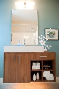 modern mid-century walnut vanity