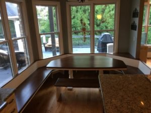 white oak dinning table with bench surround