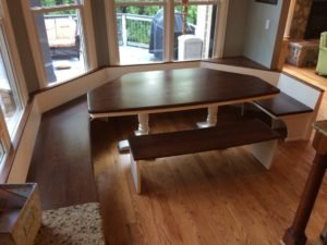 white oak dinning table with bench surround