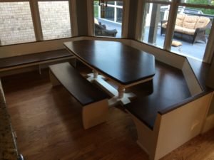 white oak dinning table with bench surround