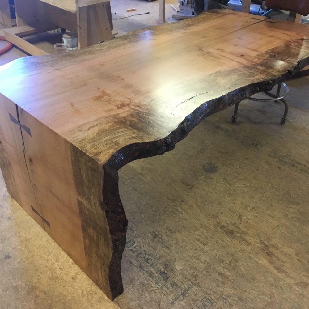 double-sided live edge waterfall table