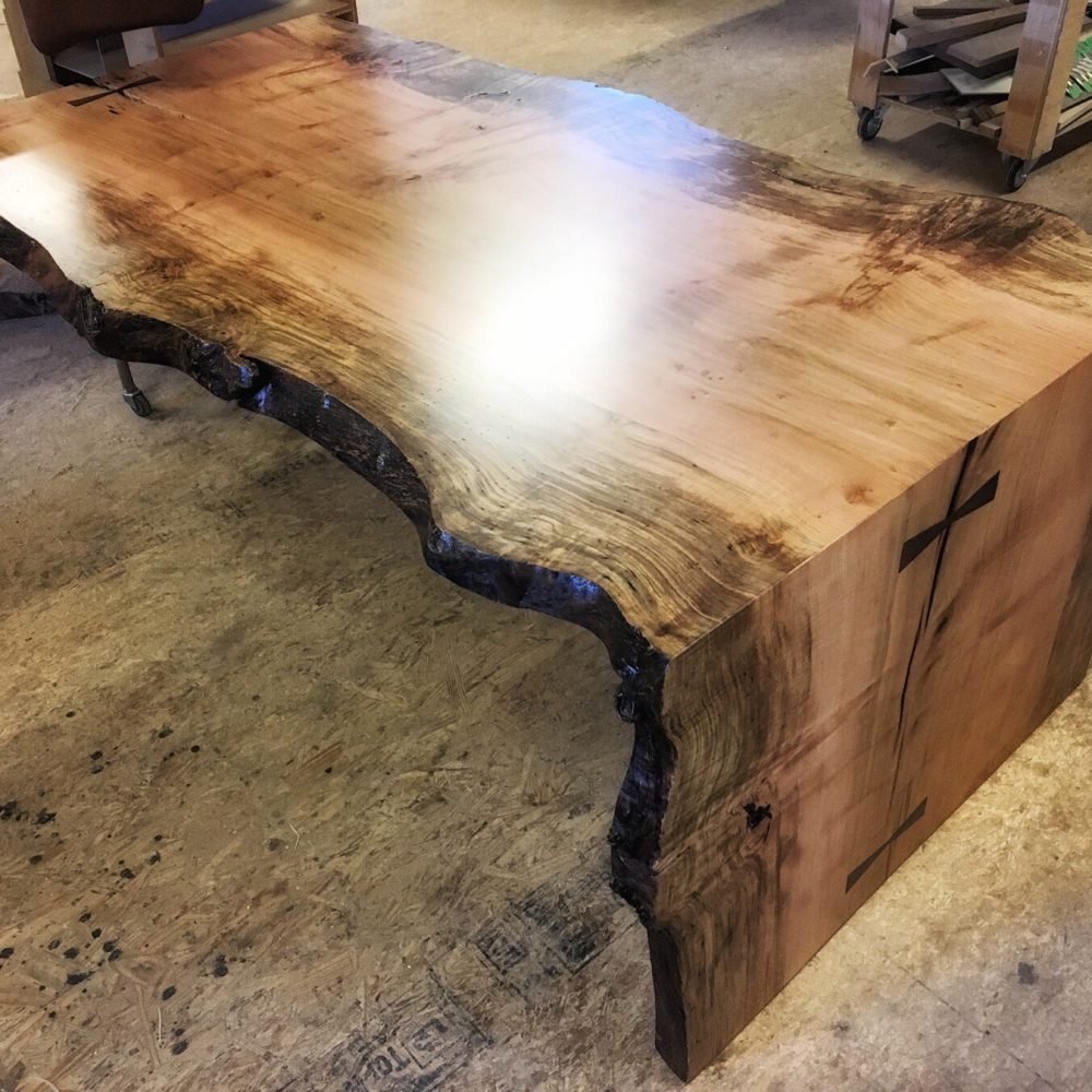 double-sided live edge waterfall table