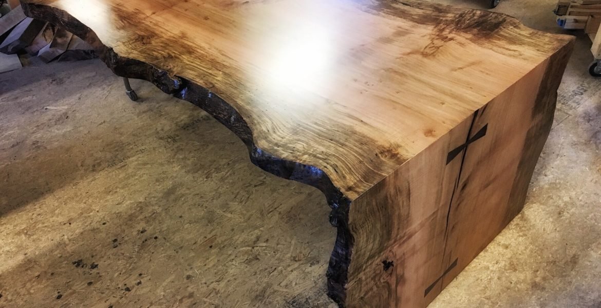 double-sided live edge waterfall table