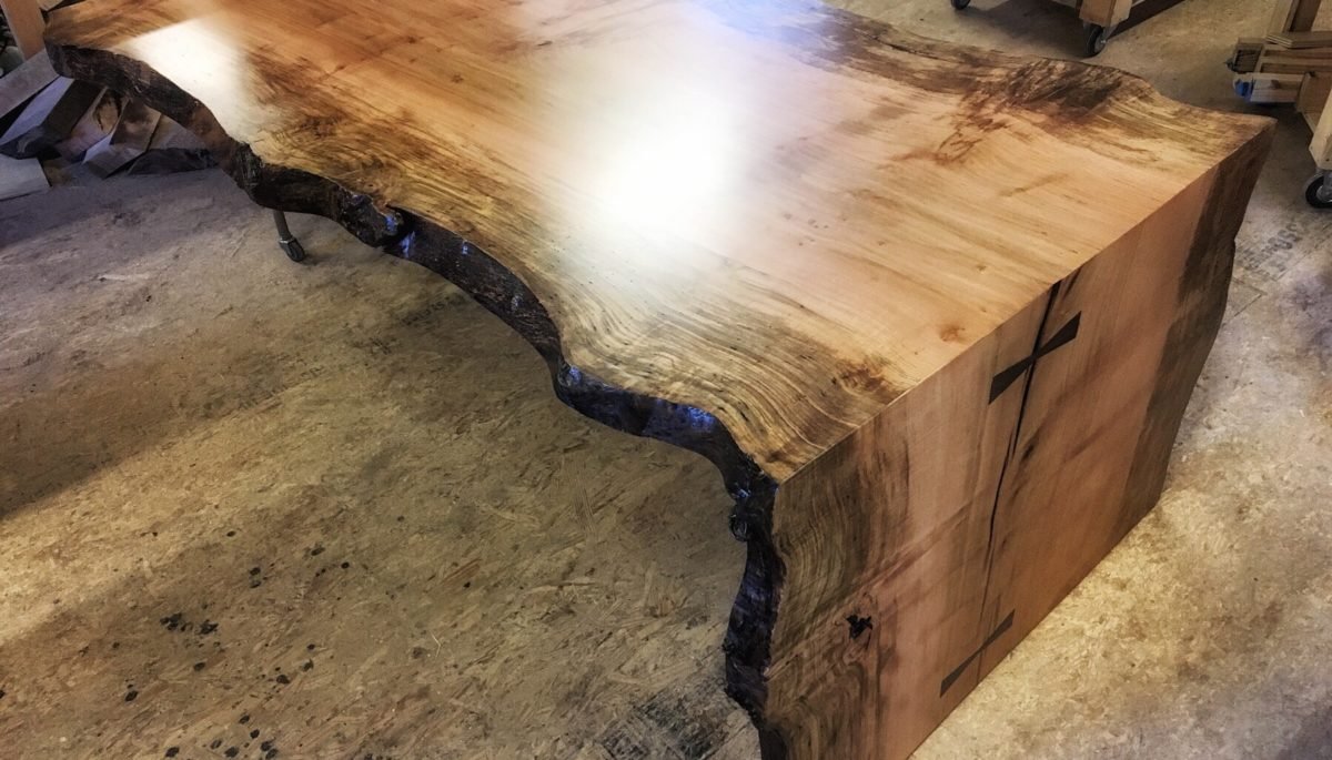 double-sided live edge waterfall table