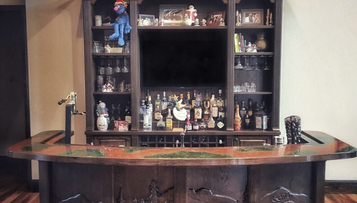 refined mountain lodge cabin bar with wilderness decor