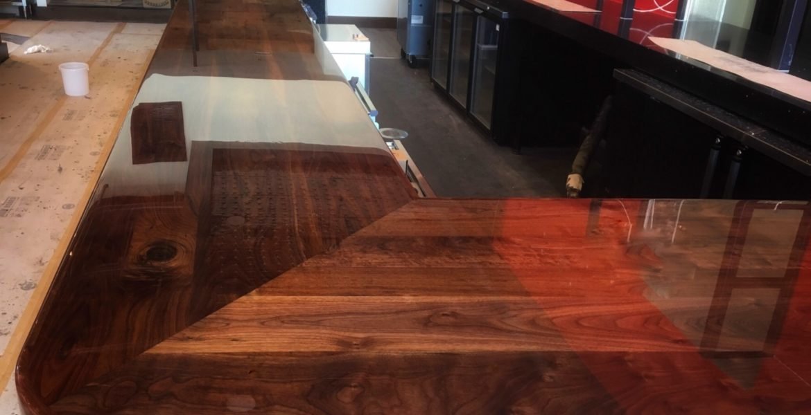 commercial high-gloss walnut restaurant bar top