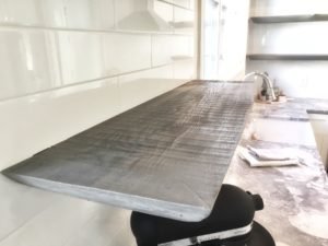 rustic chic, rough cut live edge open floating kitchen shelves