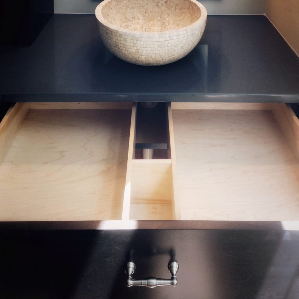 Contemporary, espresso stained maple double vessel sink vanity