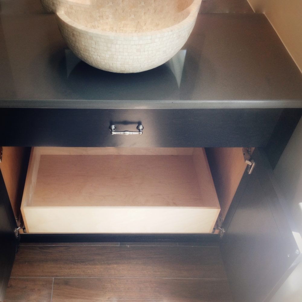 Contemporary, espresso stained maple double vessel sink vanity