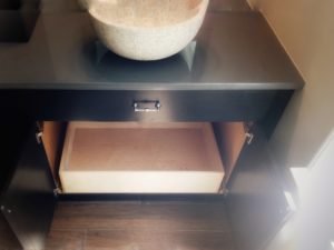 Contemporary, espresso stained maple double vessel sink vanity