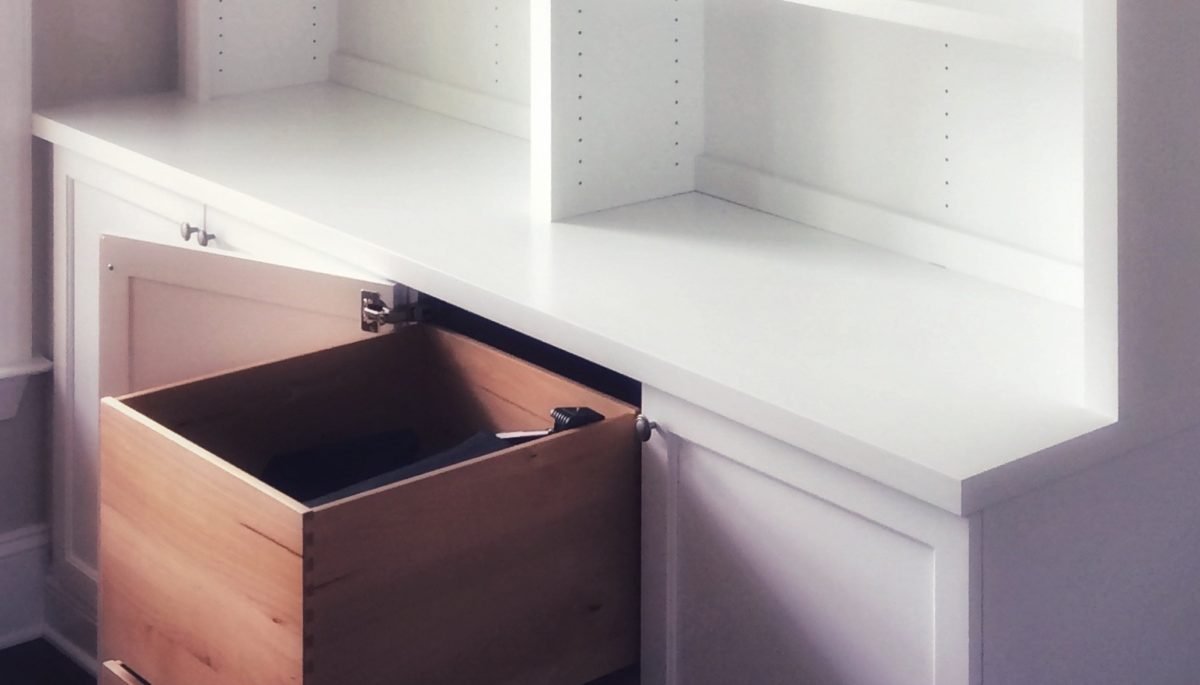 shaker-style wall storage unit with crisp white finish