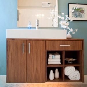 modern mid-century walnut vanity